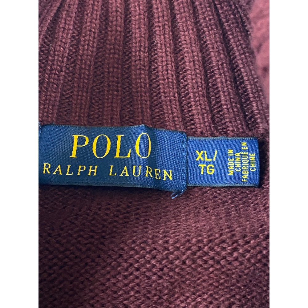 Polo Ralph Lauren Mens XL Burgundy Button Mock Neck Pullover Sweater Blue Pony - Picture 4 of 10